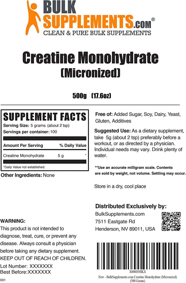 BulkSupplements.com Creatine Monohydrate Powder - Ingredients