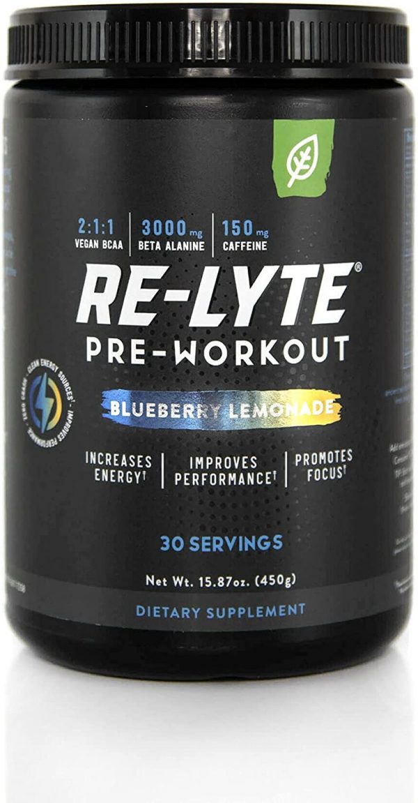 REDMOND Re-Lyte Pre-Workout Drink Mix, Blueberry Lemonade, 15.87oz