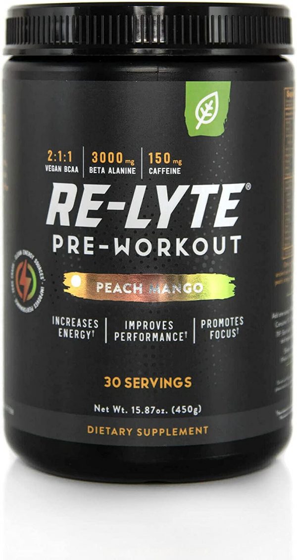 REDMOND Re-Lyte Pre-Workout Drink Mix, Peach Mango, 15.87oz